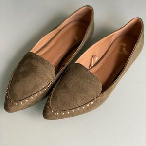 Report Grace Olive Green Suede w/ Gold Studs Flats